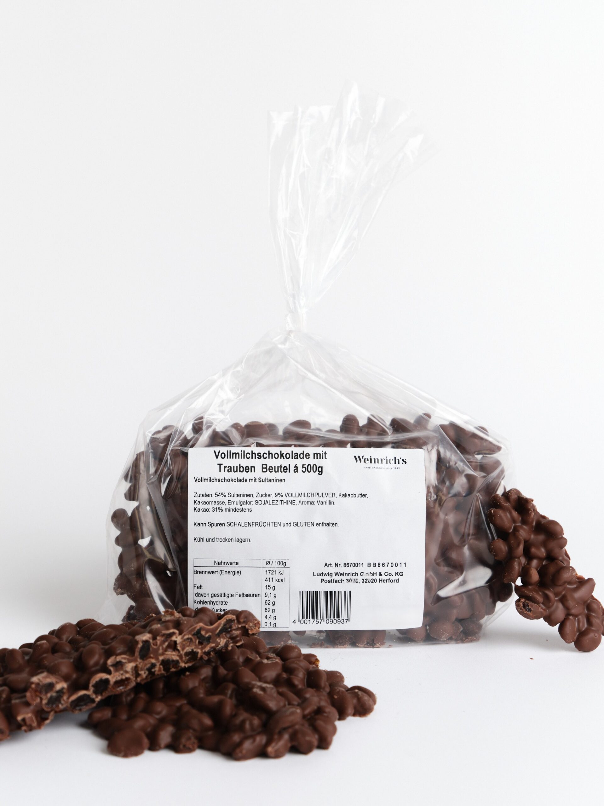 Vollmilchschokolade mit Trauben Beutel á 500g