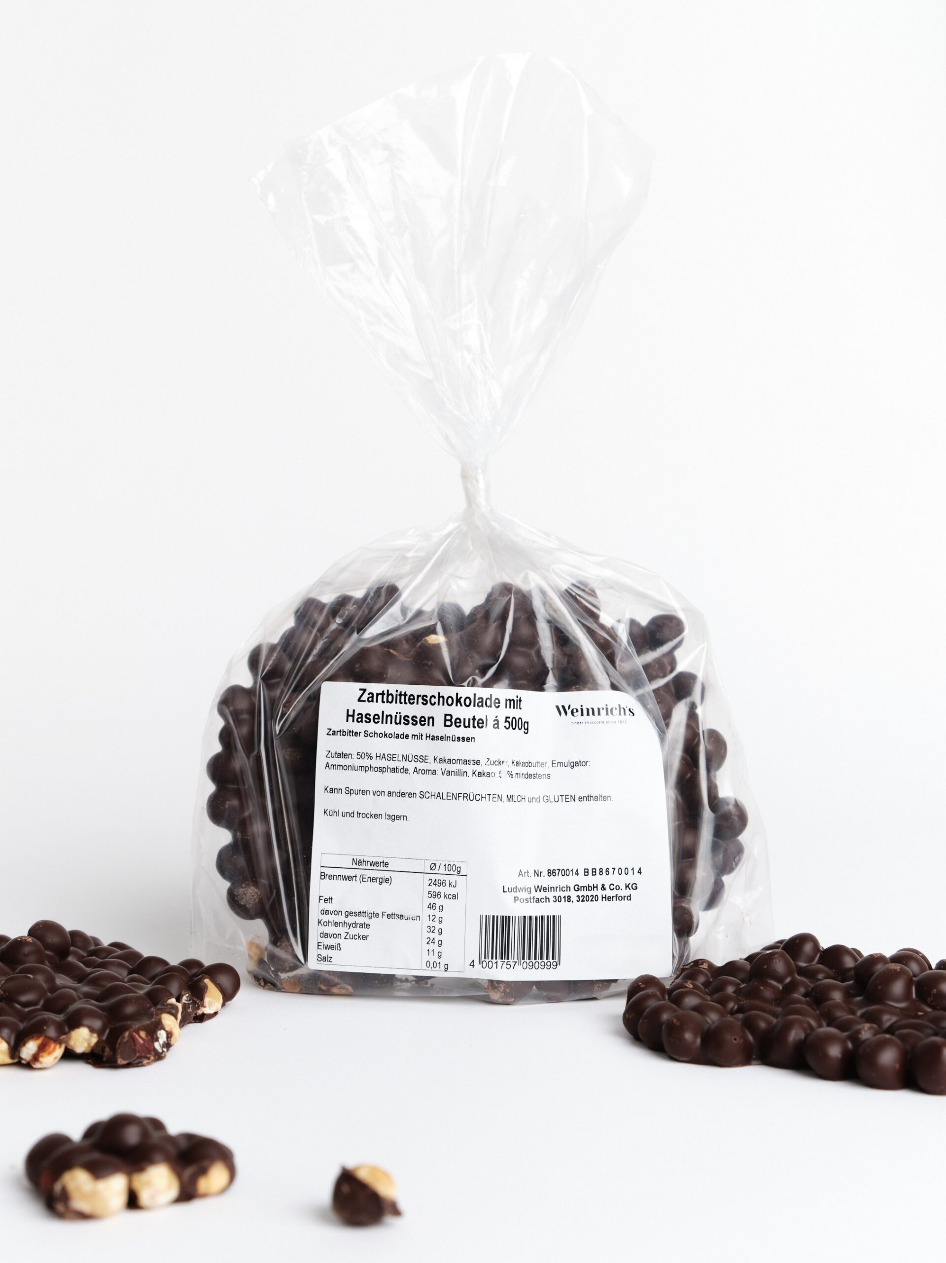 Zartbitterschokolade mit Haselnüssen Beutel á 500g